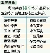 海南共有13個(gè)農產(chǎn)品獲農業(yè)部農產(chǎn)品地理標志登記保護